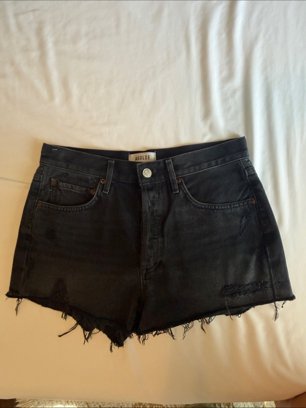 Agolde Black Distressed Jean Shorts